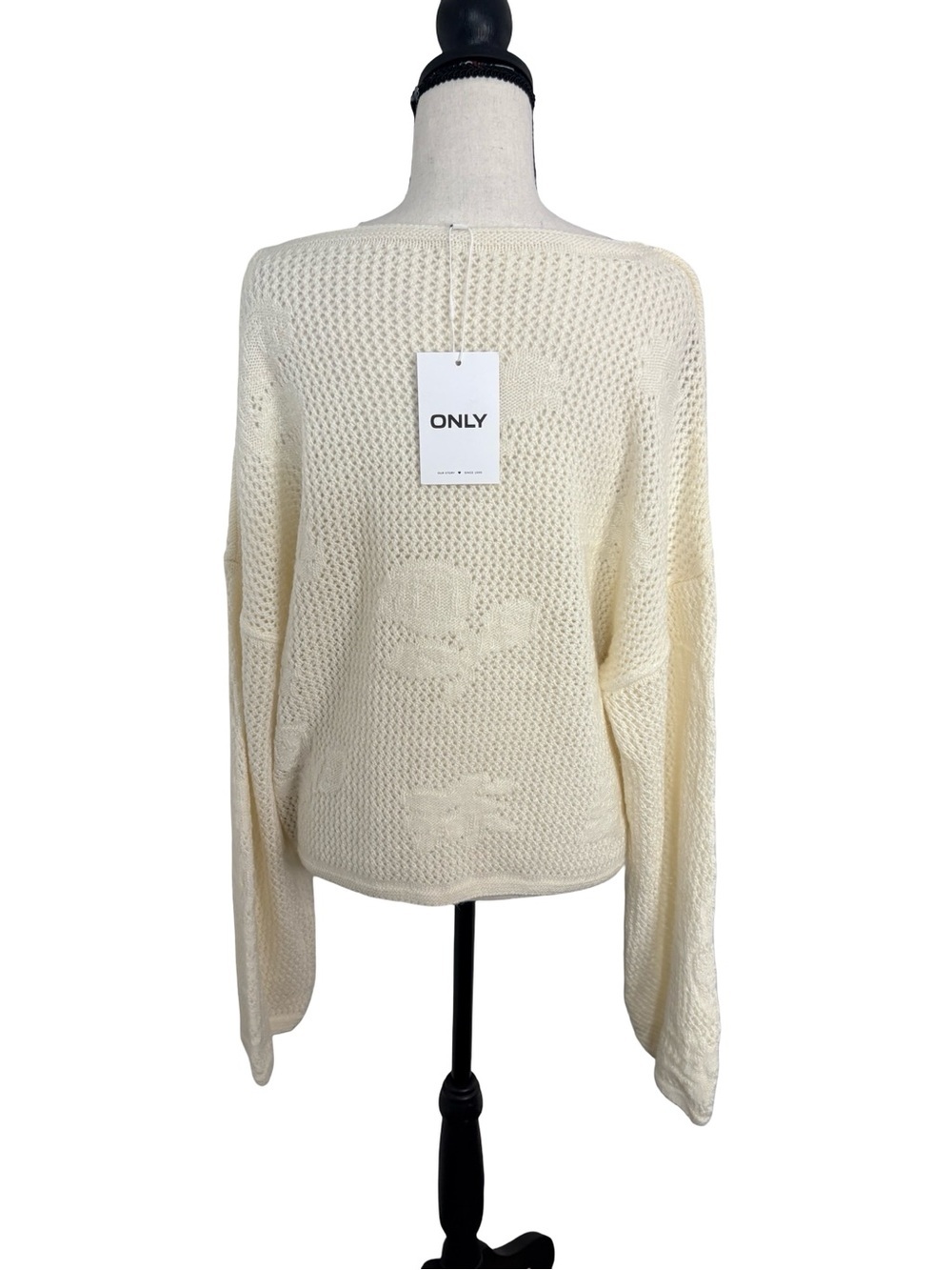 ONLY Oversized Floral Knit Sweater NWT XXL Cream Cozy Pullover - Picture 3 of 8